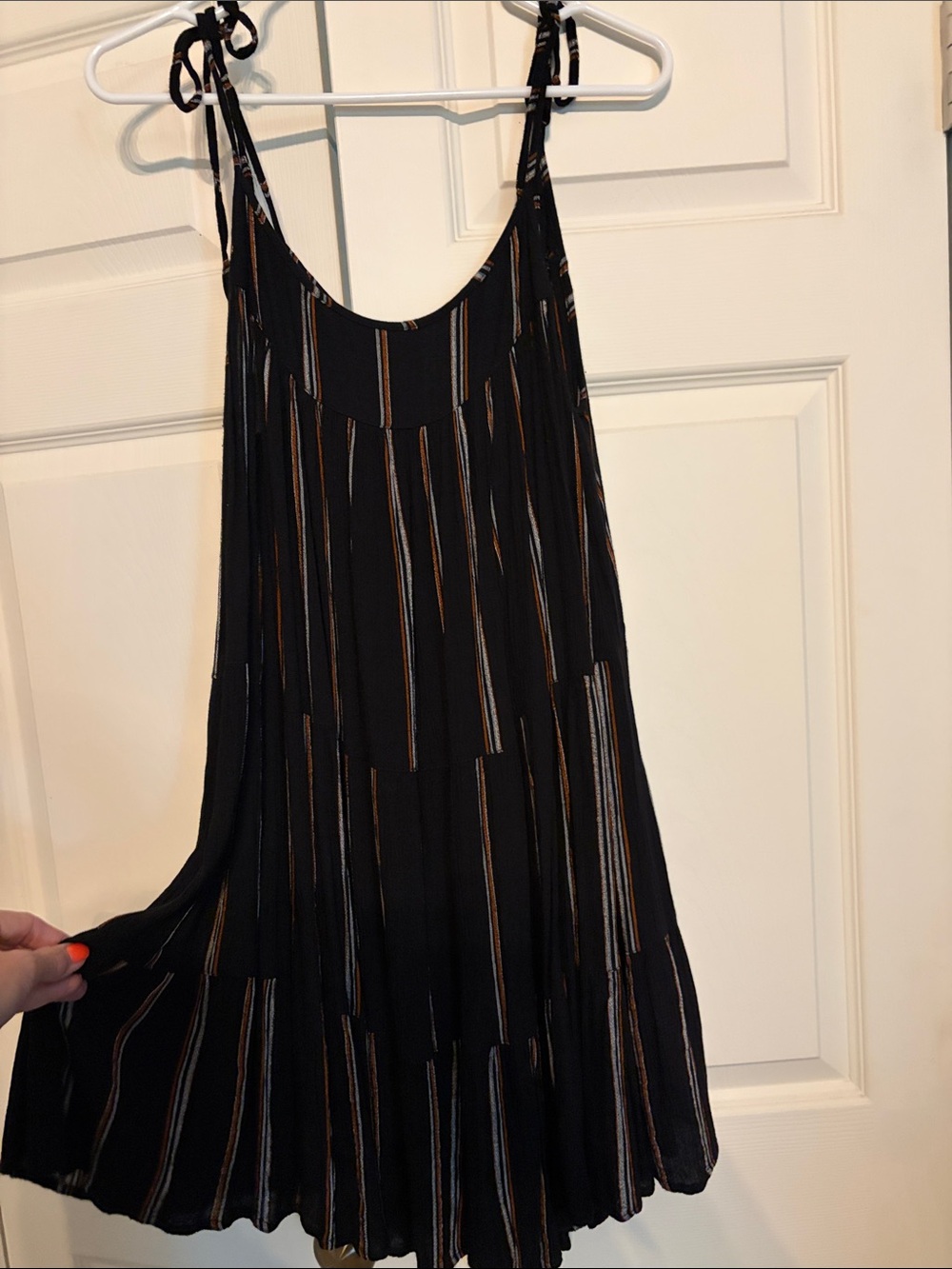 Black Striped Tie-Shoulder Swing Dress